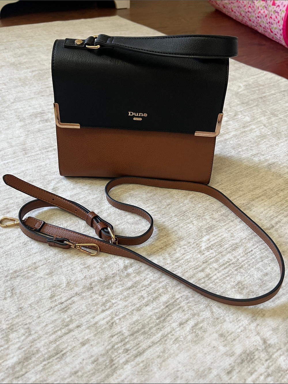 Dune London Black and Brown Structured Crossbody Bag
